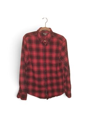 Classic Red Eddie Bauer Plaid Button-Up Shirt - Men's Large